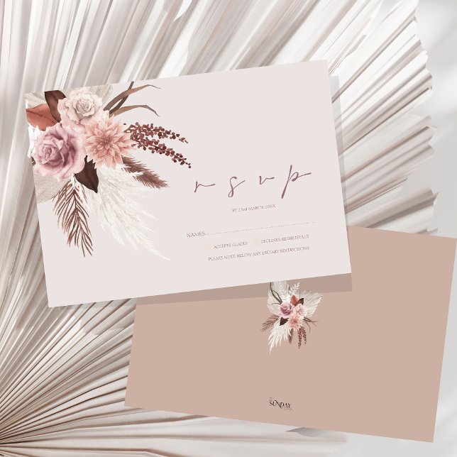 Boho Terracotta Pampas Grass Floral Wedding RSVP Karte (Boho Dusty Pink Dried Flowers Pampas Grass Wedding RSVP Card)