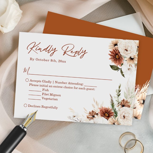 Boho Terracotta Pampas Grass Floral Wedding RSVP Karte (Von Creator hochgeladen)