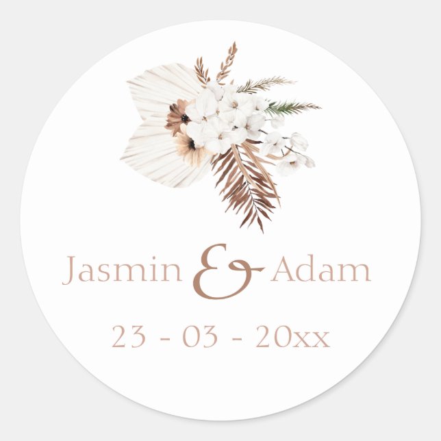 Boho Terracotta Pampas Grass Orchid Wedding Runder Aufkleber (Vorderseite)