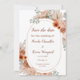 Boho Terracotta Pampas Grass Save the Date
