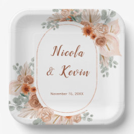 Boho Terracotta Pampas Grass wedding Pappteller