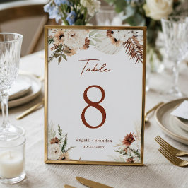Boho Terracotta Pampas Grass Wedding Tischnummer