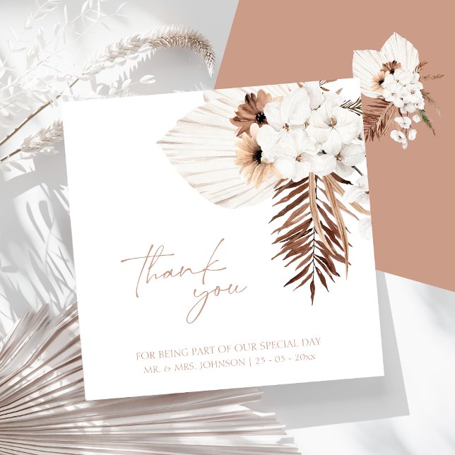 Boho Terracotta Pampas Orchid Wedding Vielen Dank (Boho Terracotta Brown Floral Wedding Thank You)