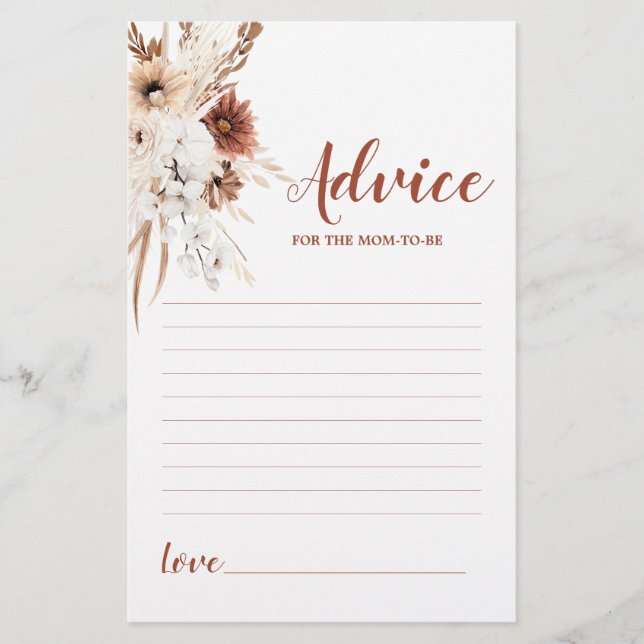 Boho Terracotta Pampas Ratschlag für die Mama (Vorderseite)