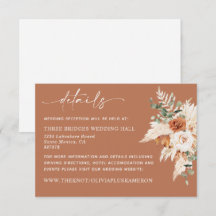 Boho Terracotta Pampas Wedding Details Card LEYLA
