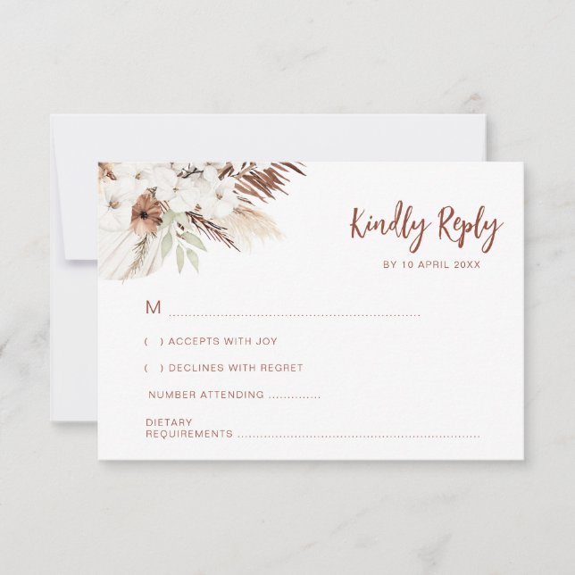 Boho terracotta pampas wedding RSVP Karte (Vorderseite)