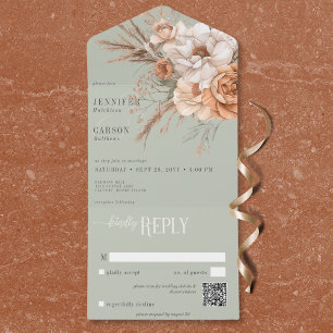Boho Terracotta Peach & Cream Green QR Code All In One Einladung