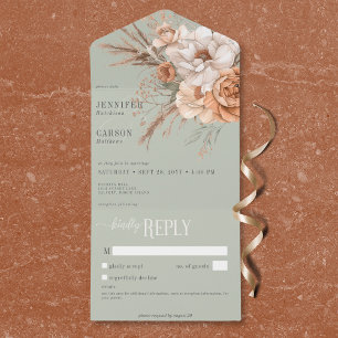 Boho Terracotta Peach Creme Floral Green Kein Aben All In One Einladung