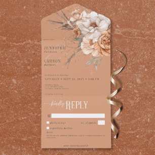 Boho Terracotta Peach Creme Floral No Dinner All In One Einladung