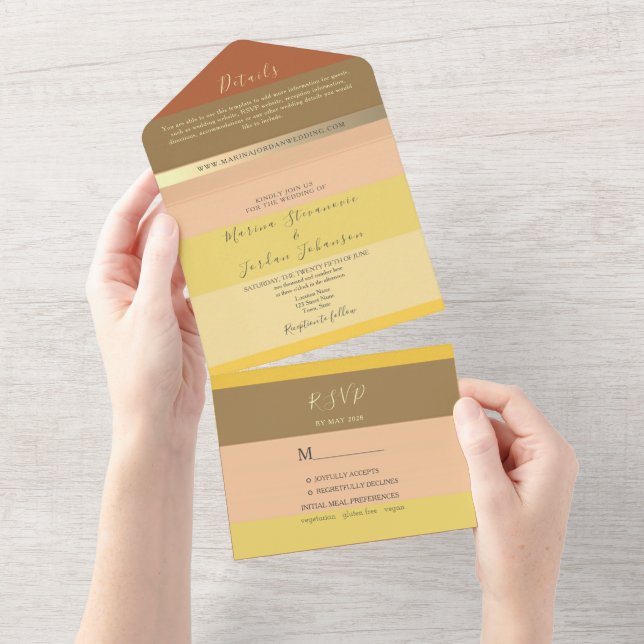 Boho Terracotta Peach Wedding All In One Einladung (Abreißen)