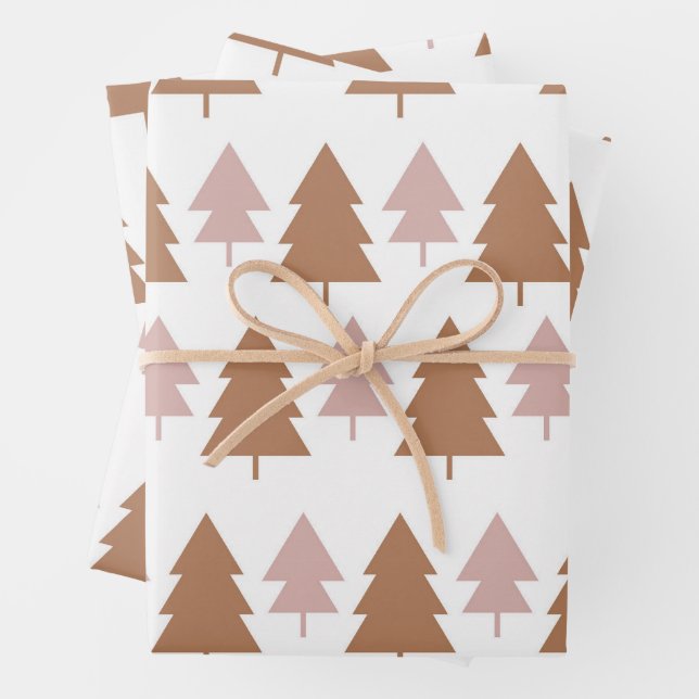 Boho Terracotta Pink Weißer Weihnachtsbaum Urlaub Geschenkpapier Set (Beispiel)