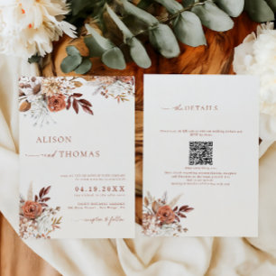 Boho Terracotta QR Code 2 in 1 Hochzeit Einladung