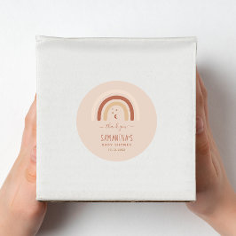 Boho Terracotta Rainbow Baby Dusche Danke, Moon Runder Aufkleber