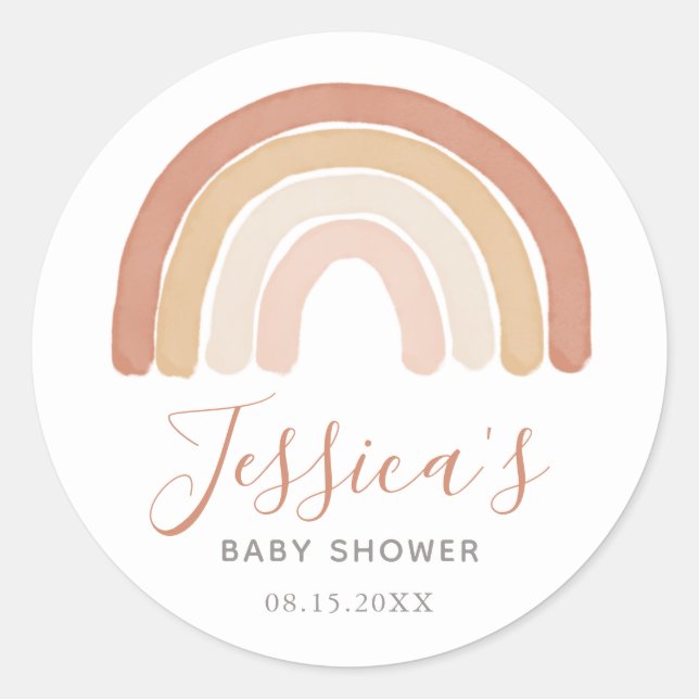 Boho Terracotta Rainbow Baby Dusche Runder Aufkleber (Vorderseite)
