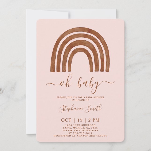 Boho Terracotta Rainbow Baby shower Invitation (Devant)