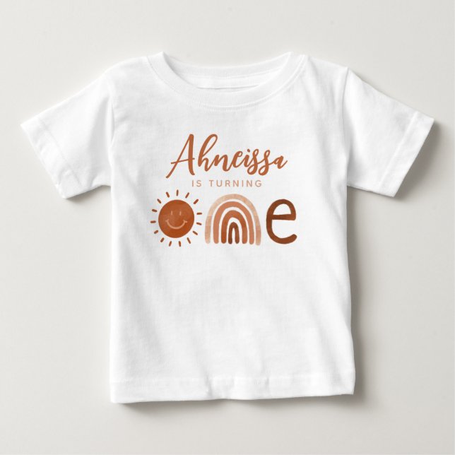 Boho Terracotta Rainbow Sunshine Erstgeburt Baby T-shirt (Vorderseite)
