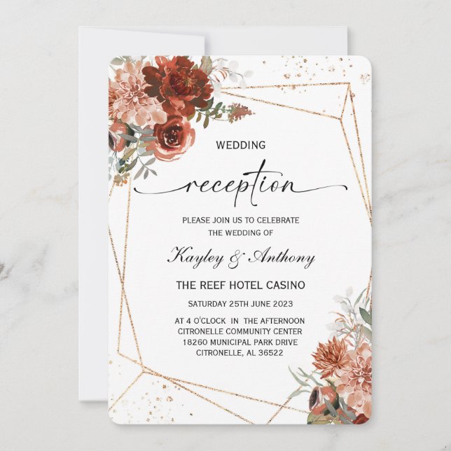Boho Terracotta Réception Invitation (Devant)