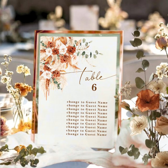 Boho Terracotta Rose Table 6 Seating Plan Card  (Von Creator hochgeladen)