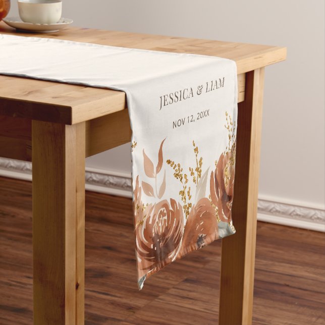 Boho Terracotta Rust Fall Floral Wedding Kurzer Tischläufer (Beispiel)