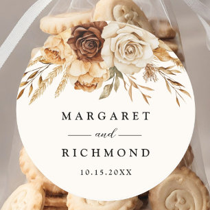 Boho Terracotta Rustic Floral Wedding Runder Aufkleber