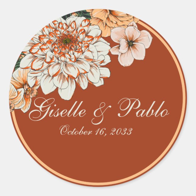 Boho Terracotta Sage Fall Floral Wedding Runder Aufkleber (Vorderseite)