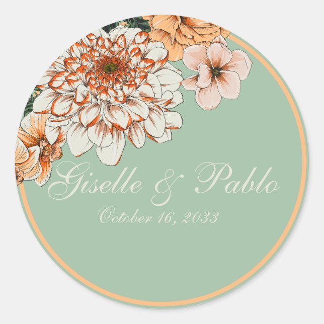 Boho Terracotta Sage Fall Floral Wedding Runder Aufkleber (Vorderseite)