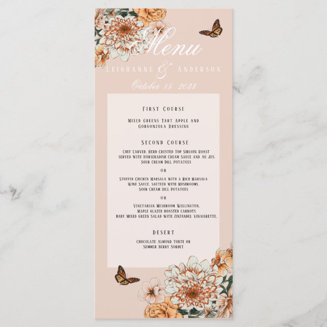Boho Terracotta Sage Floral Hochzeit im Herbst Menükarte (Vorderseite)
