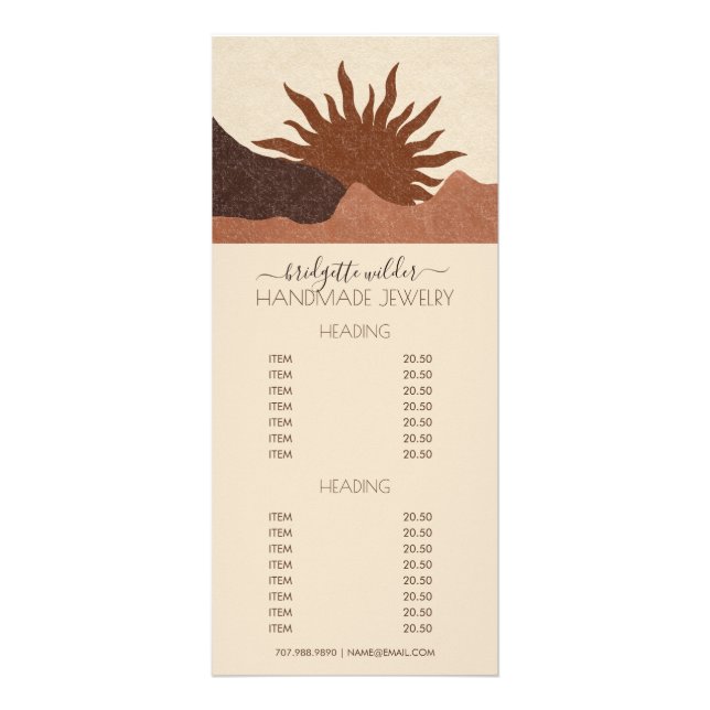 Boho Terracotta Sand Sun Handmade Juwelen Werbekarte (Vorne)