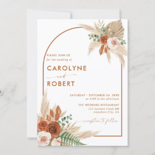 Boho Terracotta und Pampas Grass Wedding Einladung