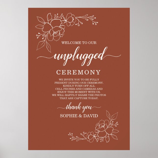 Boho Terracotta Unplugged Wedding Ceremony Sign Poster (Vorne)