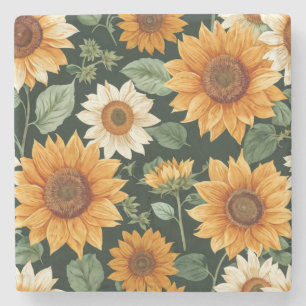 Boho Terracotta Vintag Sonnenblumenmuster Steinuntersetzer