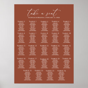 Boho Terracotta Wedding 24 Table Seating Chart Poster