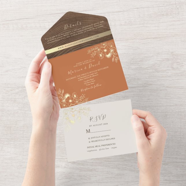 Boho Terracotta Wedding All In One Einladung (Abreißen)