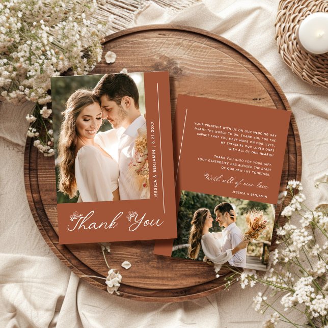 Boho Terracotta Wedding Foto Custom Dankeskarte (Von Creator hochgeladen)