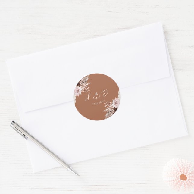 Boho Terracotta Wedding Invitation Umschlag Aufkle Runder Aufkleber (Umschlag)