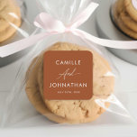 Boho Terracotta Wedding Label Quadratischer Aufkleber<br><div class="desc">Terracotta Boho Wedding Personalisiert Label Aufkleber.</div>