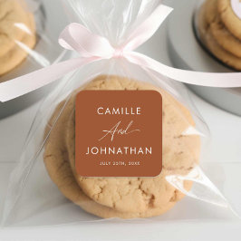 Boho Terracotta Wedding Label Quadratischer Aufkleber