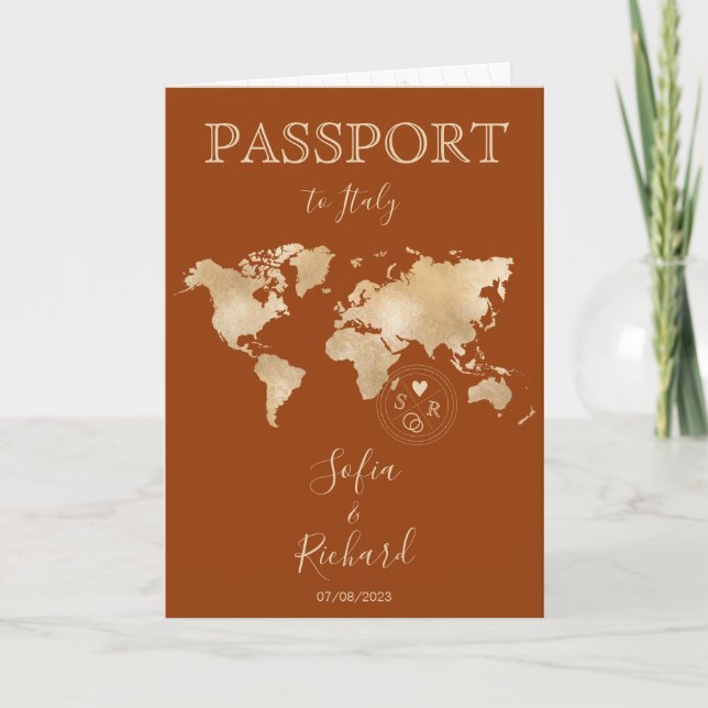Boho Terracotta Wedding Passport Italien Rom Einladung (Vorderseite)