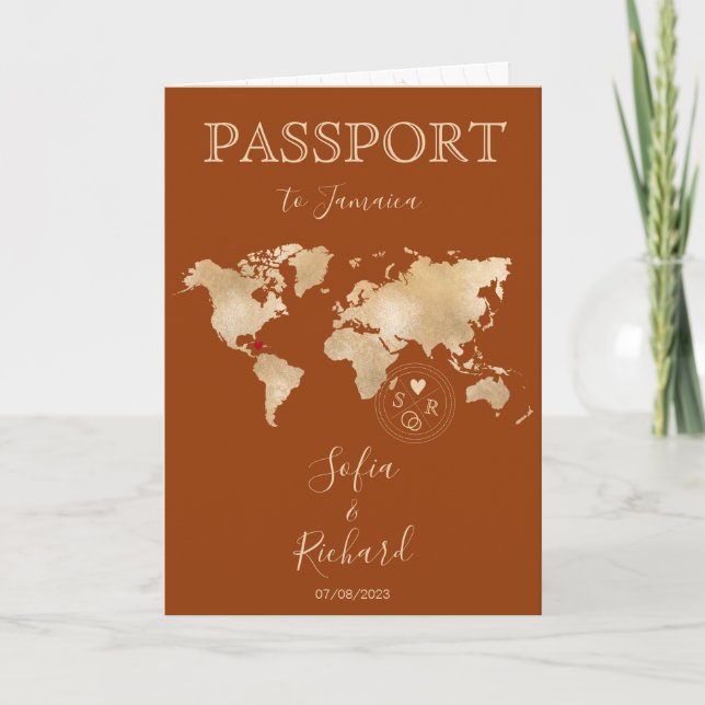 Boho Terracotta Wedding Passport Jamaica Karte (Vorderseite)