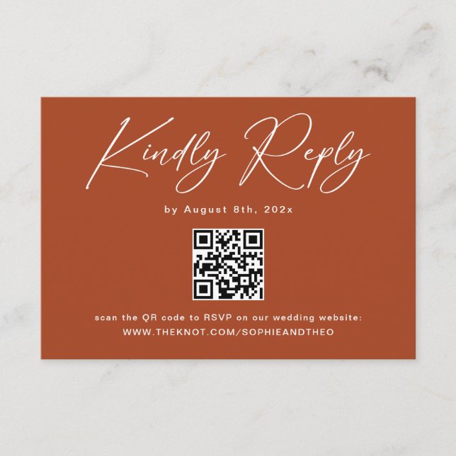 Boho Terracotta Wedding RSVP QR Code Begleitkarte (Vorderseite)