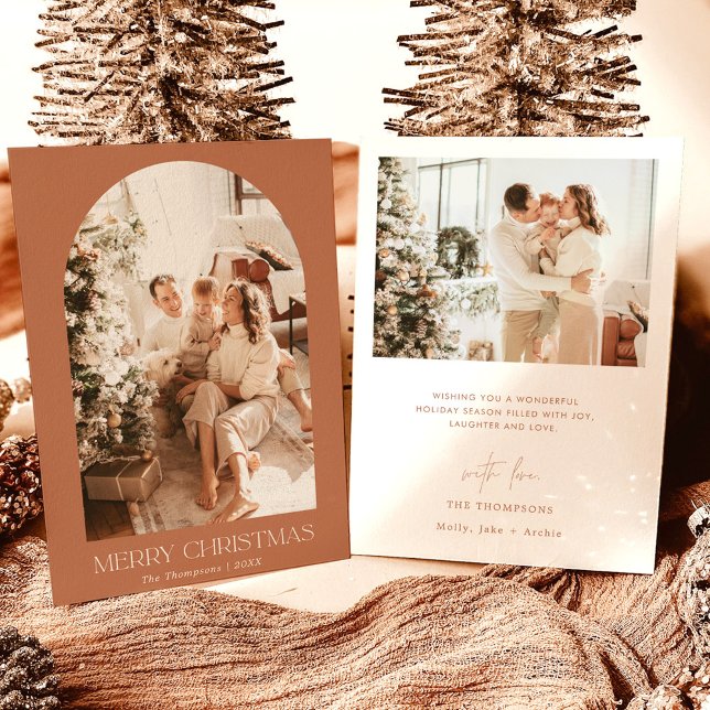 Boho Terracotta Weihnachtskarte | Modernes Foto Einladung (Von Creator hochgeladen)