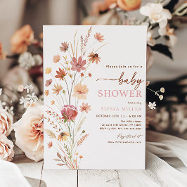 Boho Terracotta Wildblume Babydusche Einladung