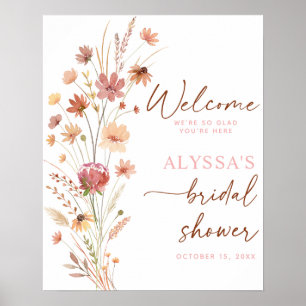 Boho Terracotta Wildblume Brautparty Willkommen Poster