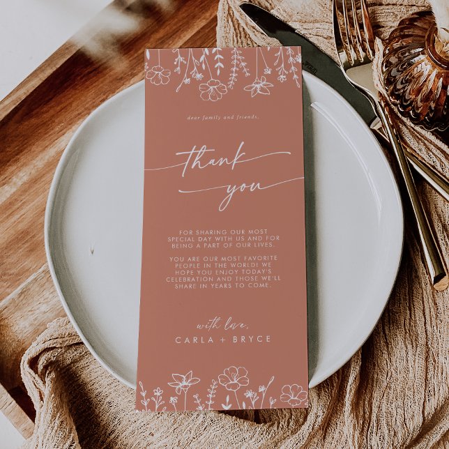 Boho Terracotta Wildflower Thank You Place Card Menükarte (Von Creator hochgeladen)