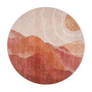Boho-Terrakotta-Berge, abstraktes Poster. Schneidebrett