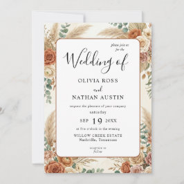 Boho-Terrakotta-Blumen-Hochzeitseinladung im Luxus Einladung