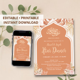 Boho-Terrakotta-Blumen-Islamischer-Bogen-Iftar-Abe Einladung