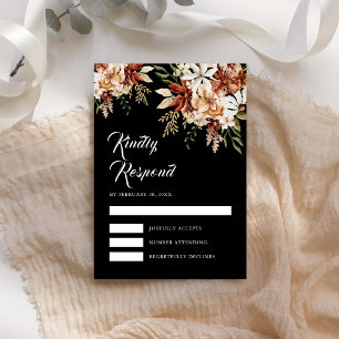 Boho Terrakotta Blumen Wildblume Schwarze Hochzeit RSVP Karte