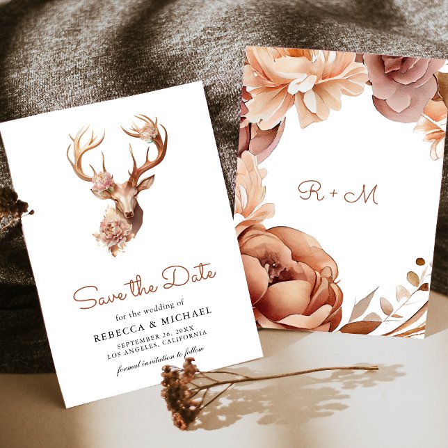 Boho Terrakotta Blumenhirsch Hochzeit Save The Date (Von Creator hochgeladen)
