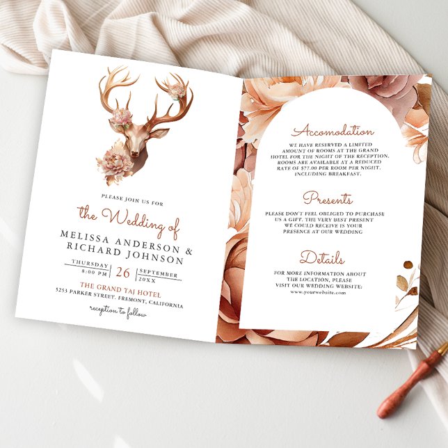 Boho-Terrakotta-Blumenhirsch-QR-Code-Hochzeit Einladung (Von Creator hochgeladen)